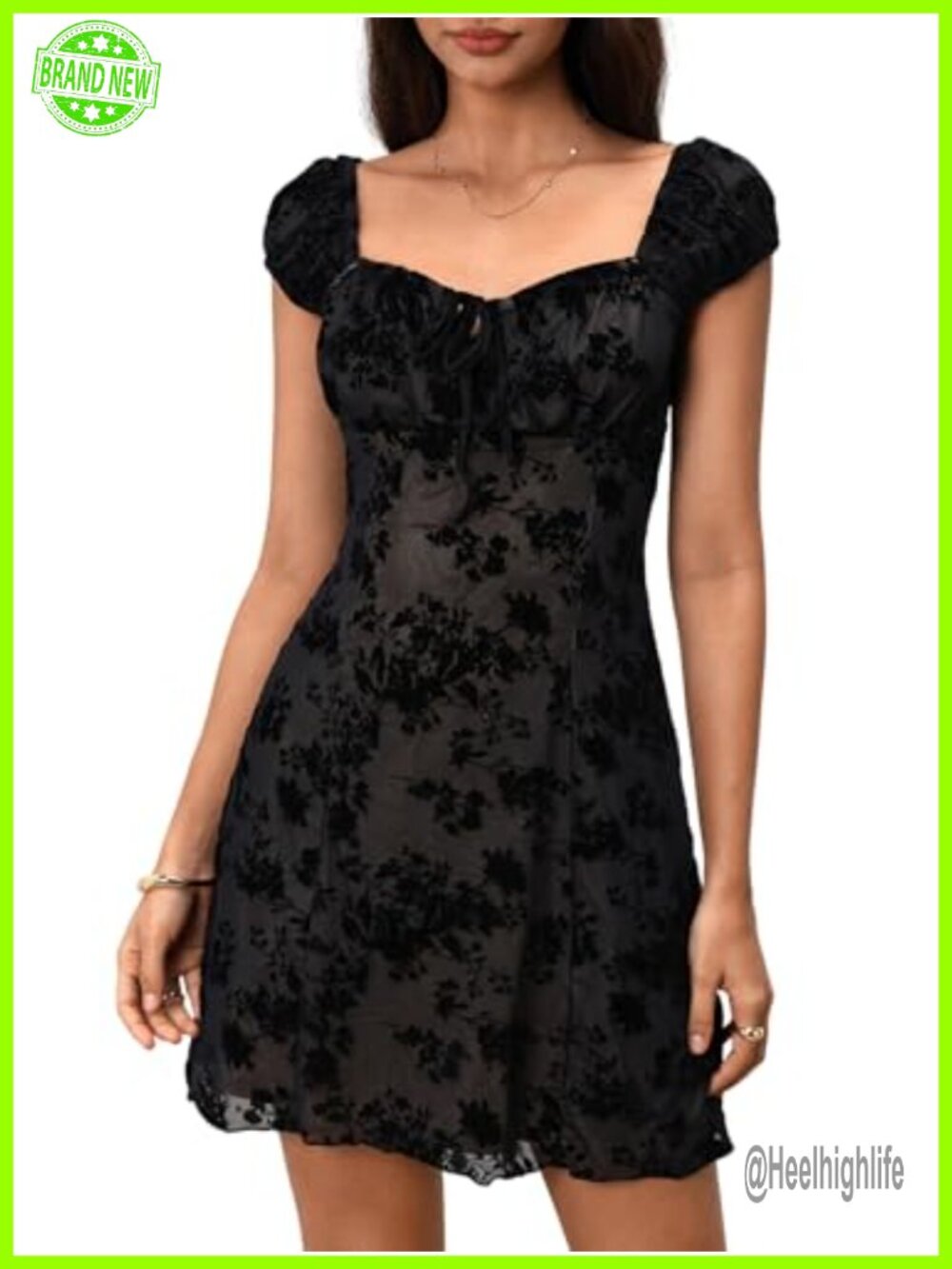 Mesh Velvet Floral Gothic Mini Dress Ruched Bust Cap Sleeve